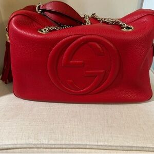 Red Gucci Soho Chain Shoulder Bag 100%Authentic